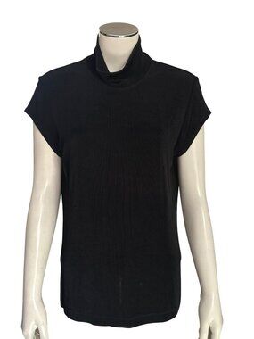 Chicos Travelers Size 1 Black Mock Neck Cap Sleeve Stretch Knit Layering Top